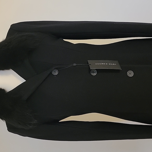 NWT Gorgeous Andrew Marc Black Posh Wool Coat with Removable Fur Collar Size:8 - Picture 4 of 16